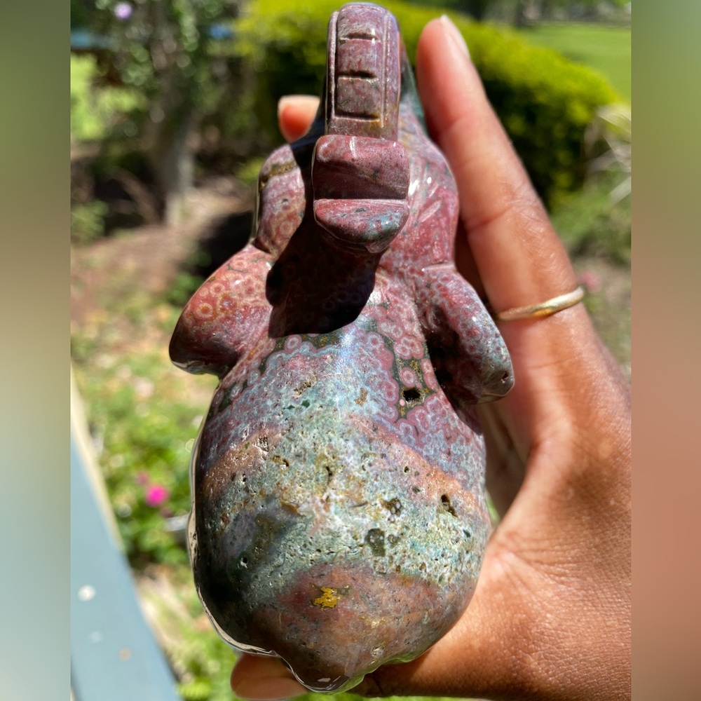 Natural, Colorful Orbicular Ocean Jasper Elephant Carving - Picture 5 of 8